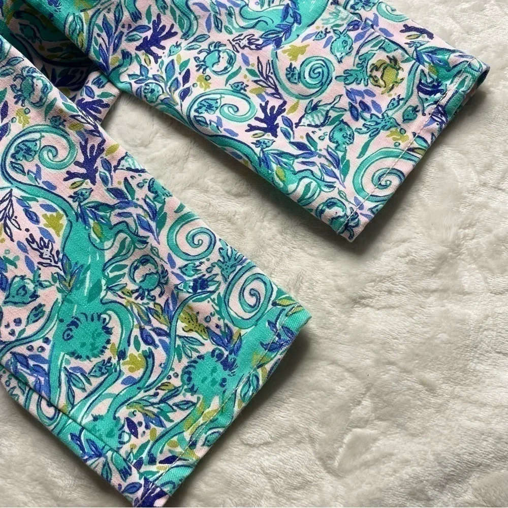 Lilly Pulitzer South Ocean Skinny Crop Pants in Monkey Sea Print Melon Fig Teal